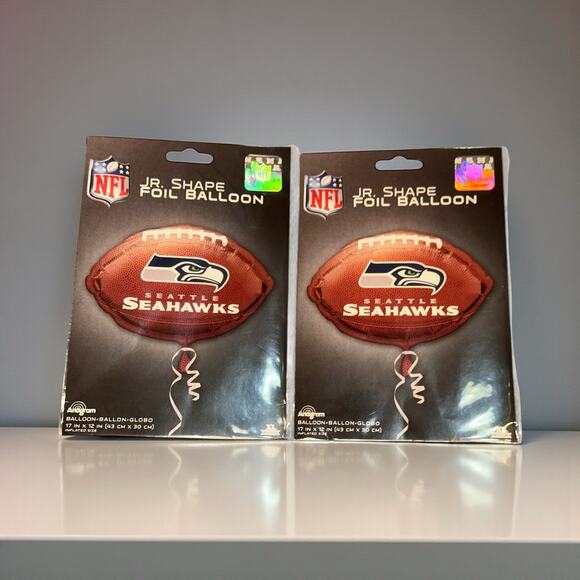Seattle Seahawks NFL Foil Balloons 2-Pack Football Shape Party Decor 17”x12” - Picture 2 of 6